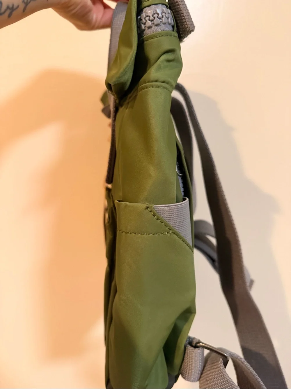 Orion London Olive Green Roll-Top Mini Backpack